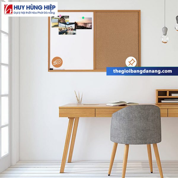 Bảng Combo Ghim Lie - Melamine Trắng Khung gỗ