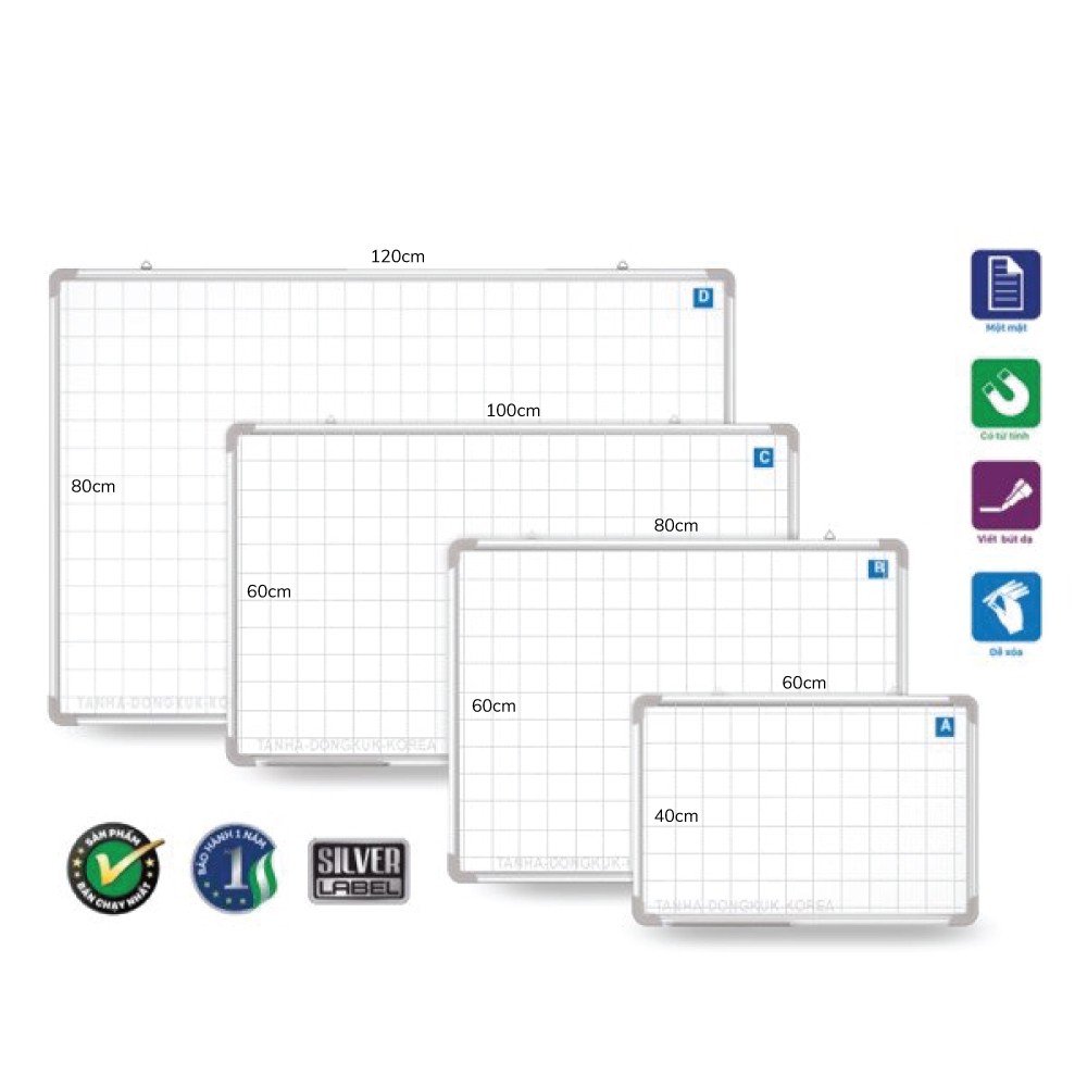 kích thước các loại bảng từ trắng easyboard 40x60, 60x80, 60x100, 80x120